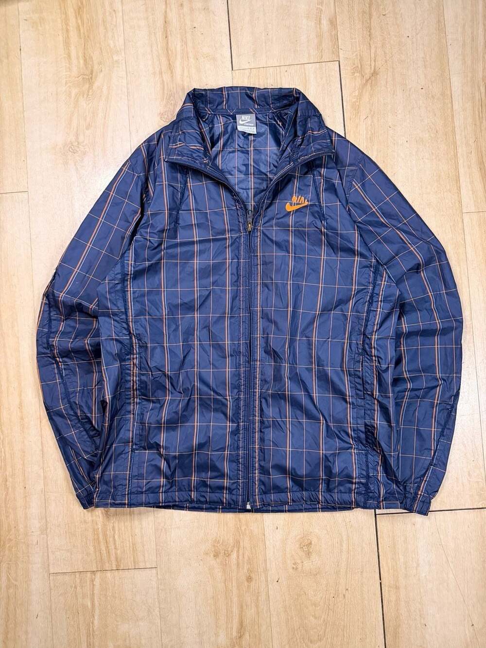 Nike Windbreaker Jacket M Blue Orange Plaid Checkered Full Zip